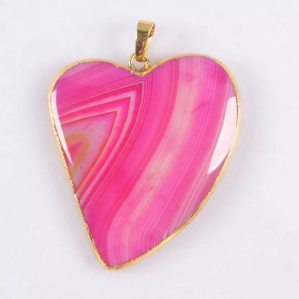 2/$20...Pink Onyx Agate Heart Gold Necklace